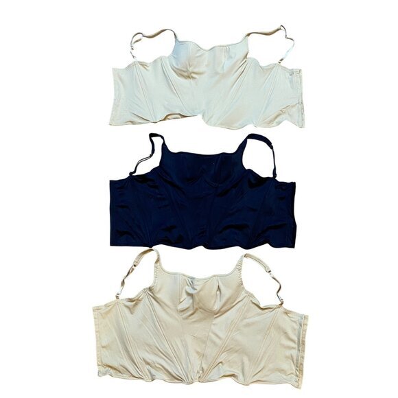 Y2K Victorias Secret Longline Strapless Bra Corset Lot Of 3 Beige & Black Nylon - Picture 4 of 11